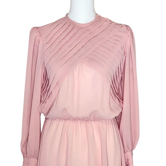 ZiZi Petites by Barbara Chodos Vintage 70s Chiffon Midi Dress Sheer Pink Size 6 - Picture 2 of 14
